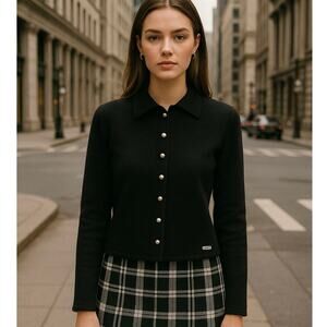 Vintage Geiger Austria Black Wool Cardigan Jacket Size 42 M Old Money Preppy